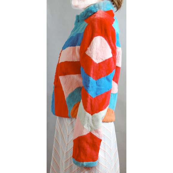 Rabbit Boho Bright Color Fur Coat - Picture 3 of 4